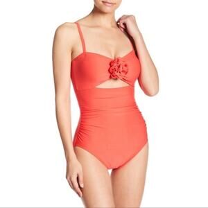 Kate Spade 3D Rose Peep Hole One Piece Swimsuit Coral Small